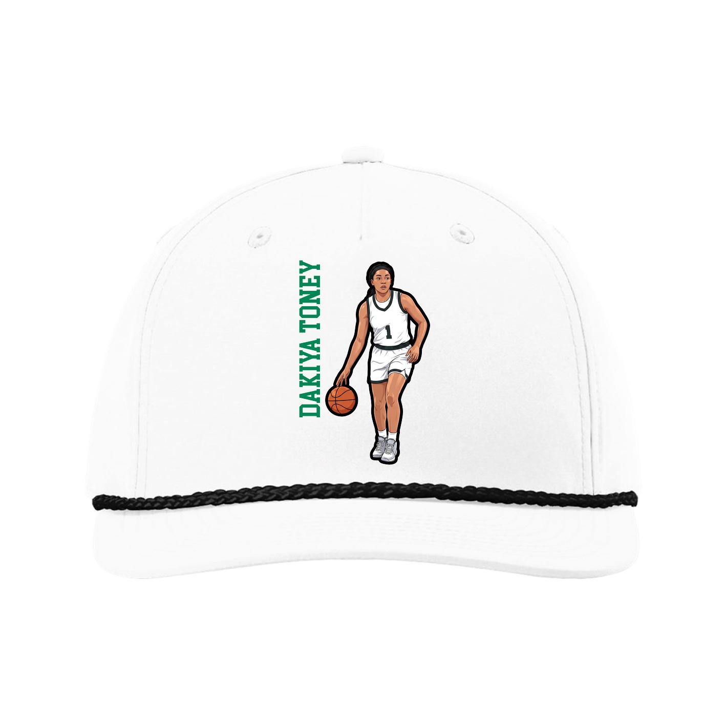 Five-Panel Classic Rope Cap — Name Vertical in White