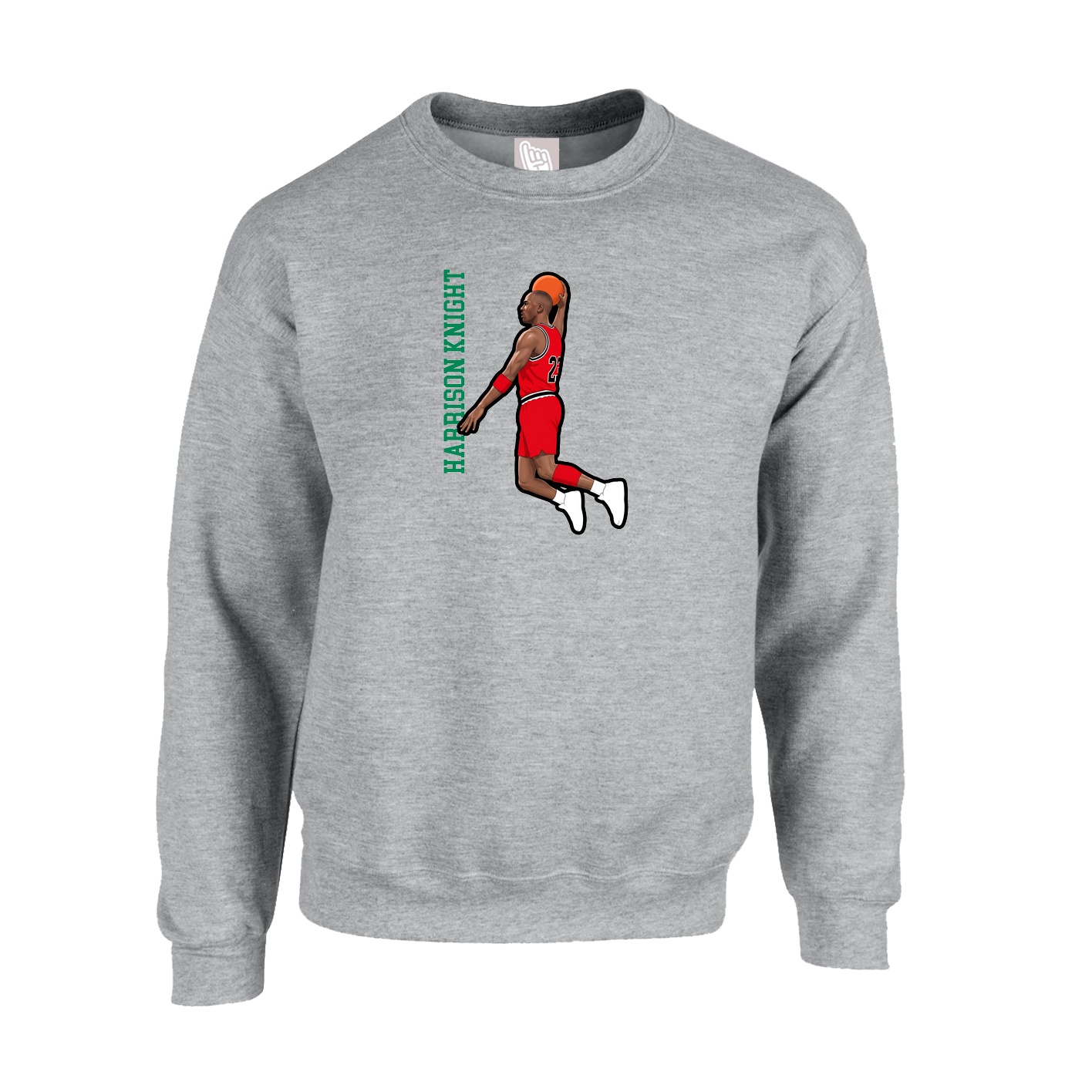Fleece Crew — Name Vertical in Grey