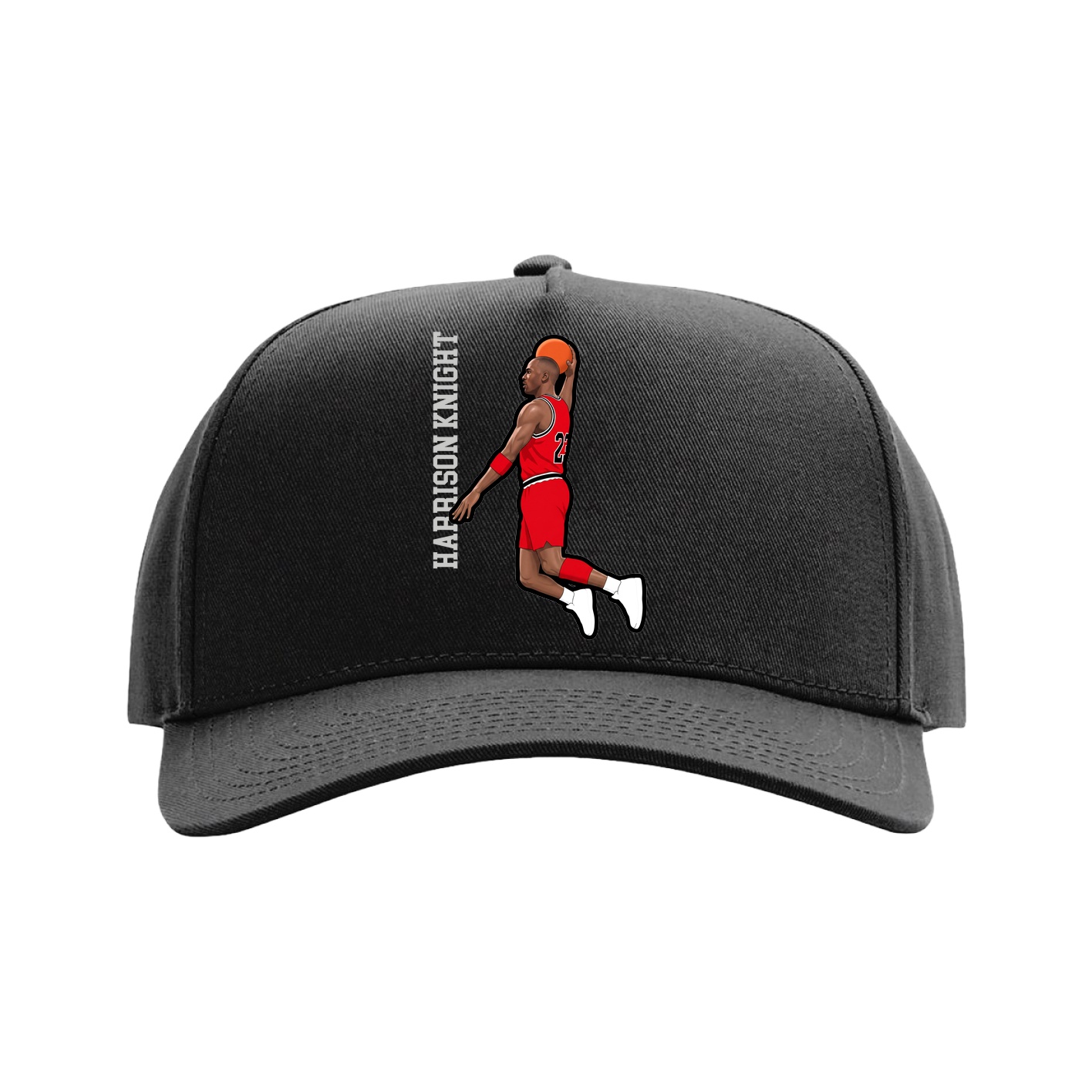 Full Fabric Five-Panel Champ Cap — Name Vertical in Black
