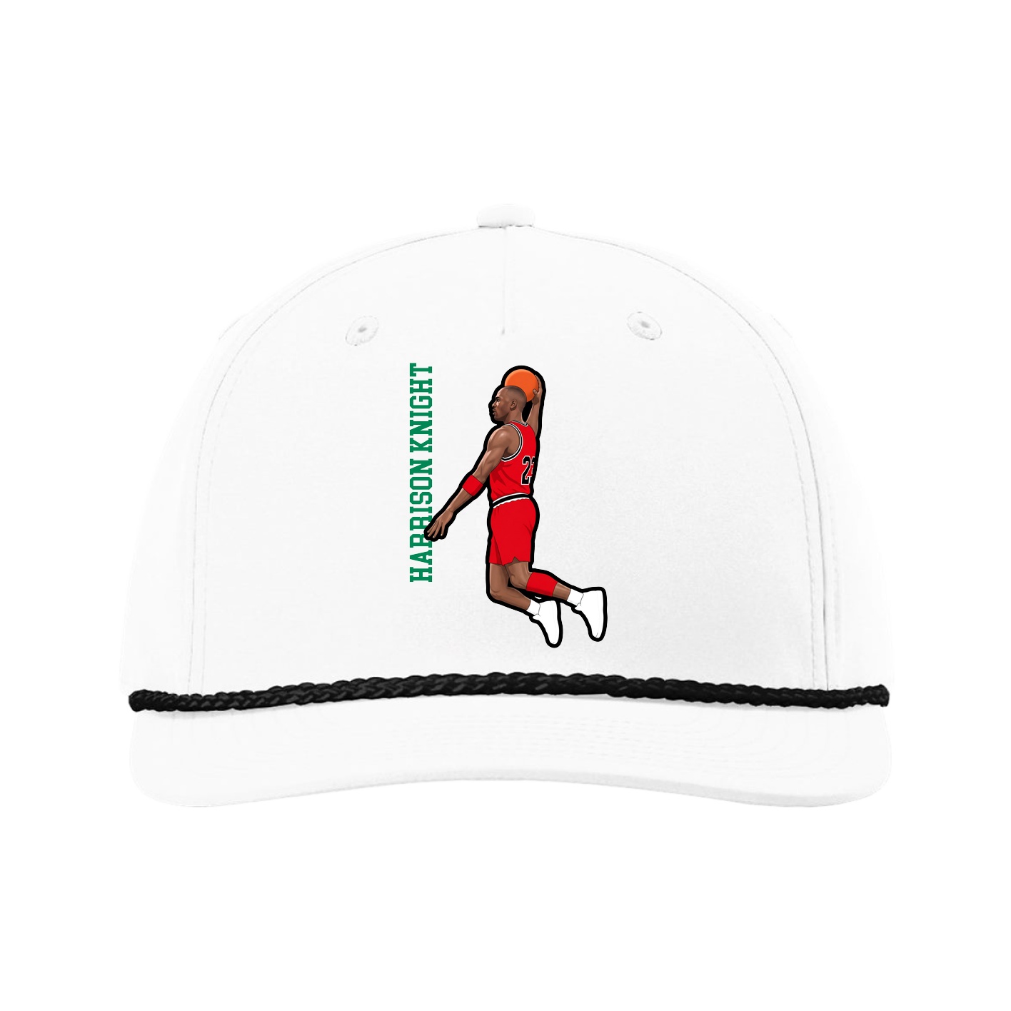 Five-Panel Classic Rope Cap — Name Vertical in White