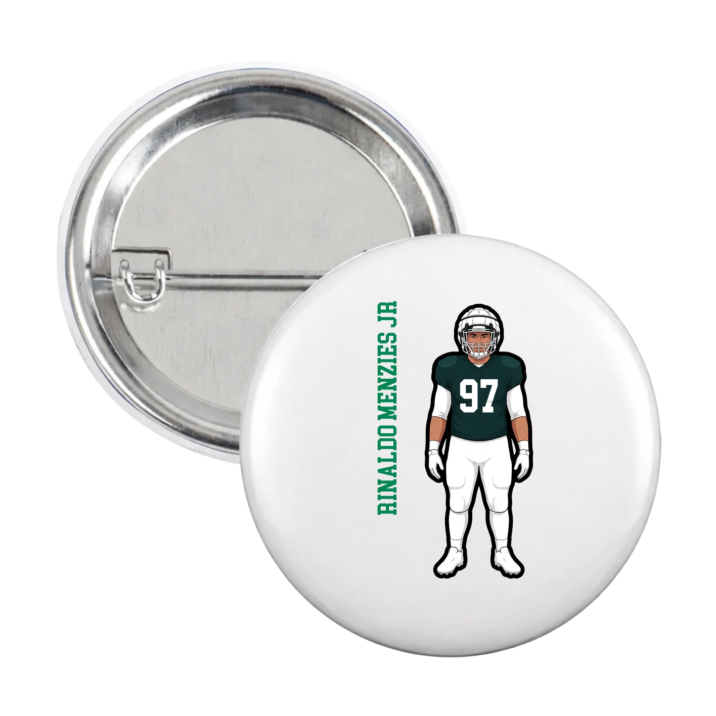 Game Day Button — Name Vertical in White
