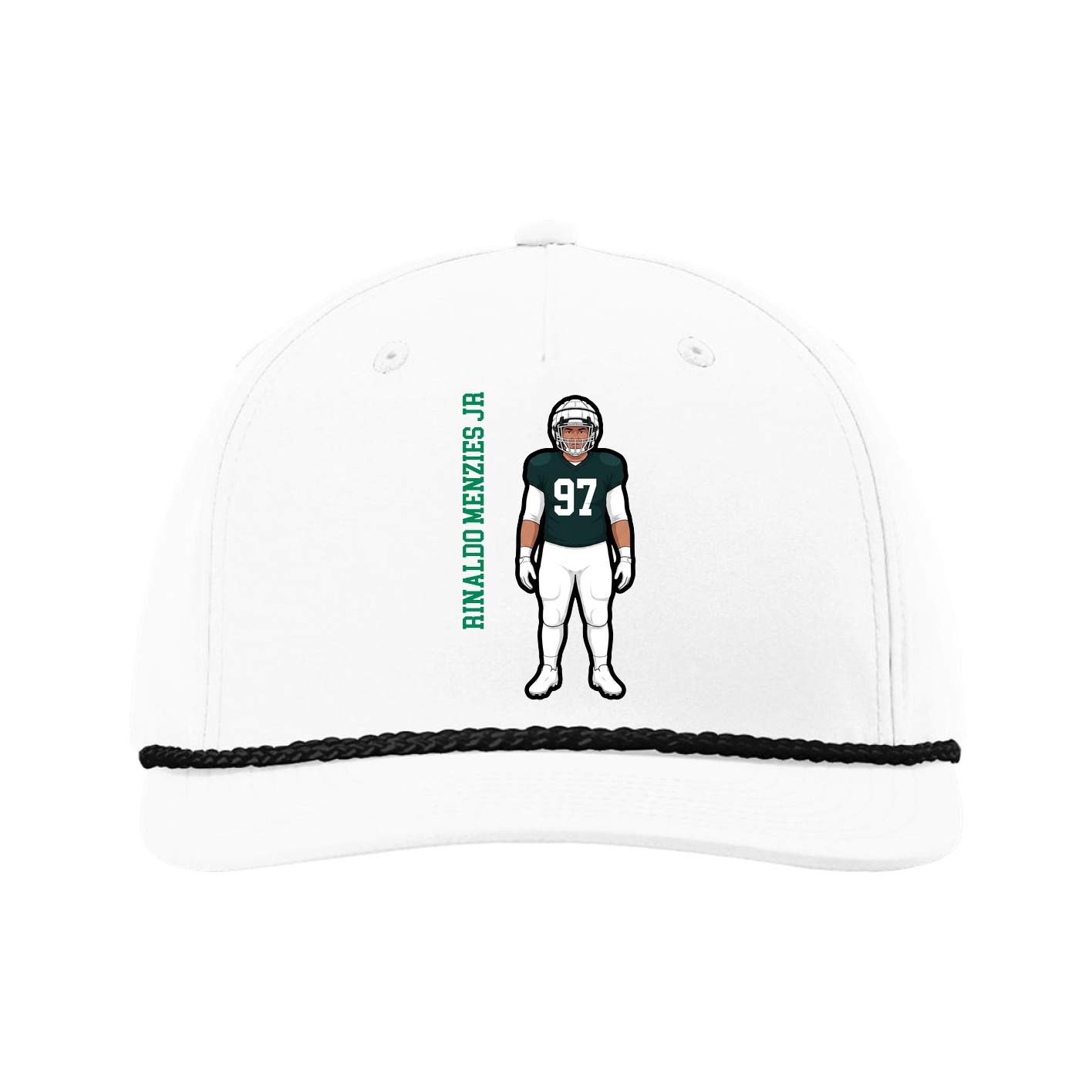 Five-Panel Classic Rope Cap — Name Vertical in White