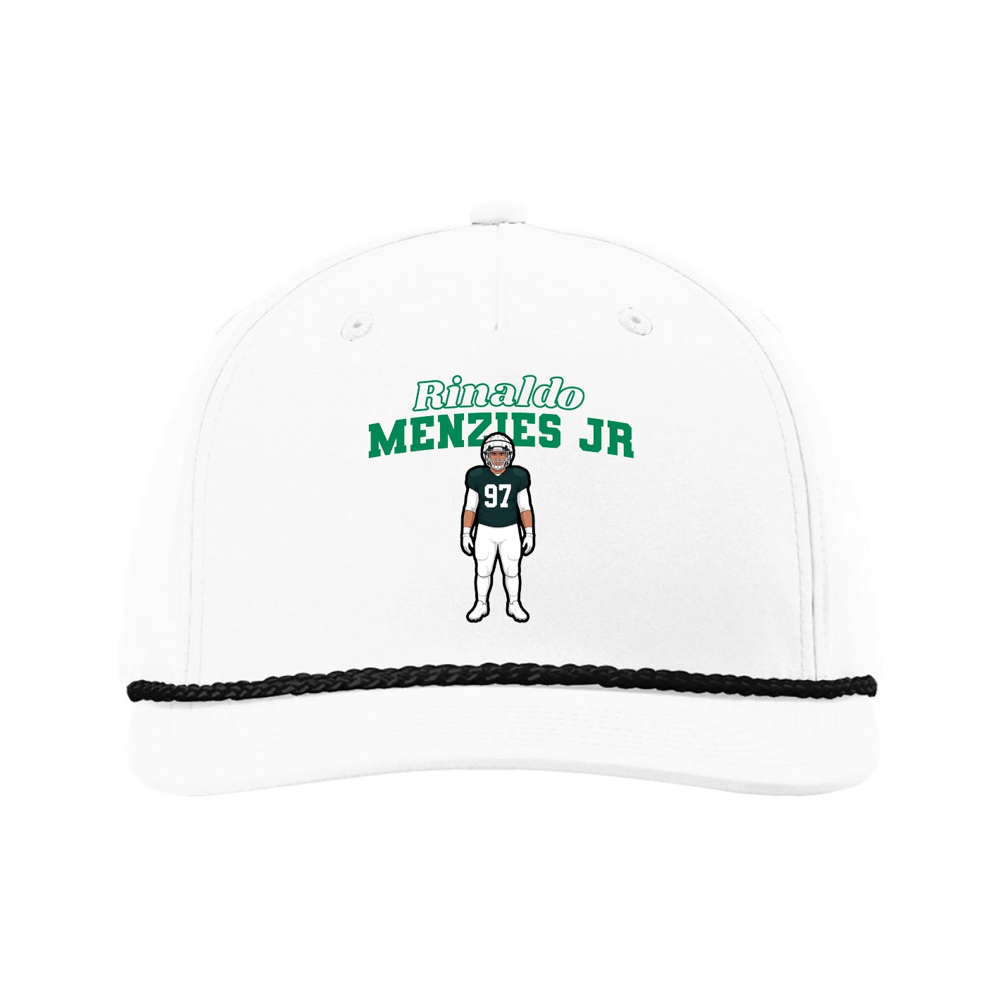 Five-Panel Classic Rope Cap — Name Arch in White