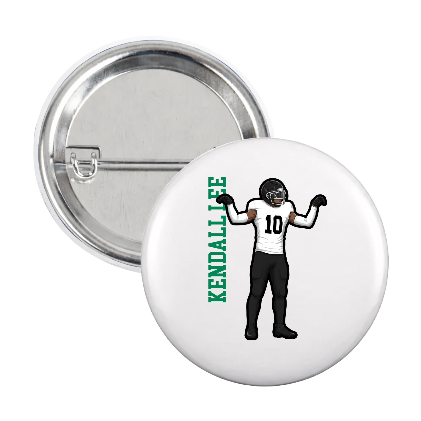 Game Day Button — Name Vertical in White