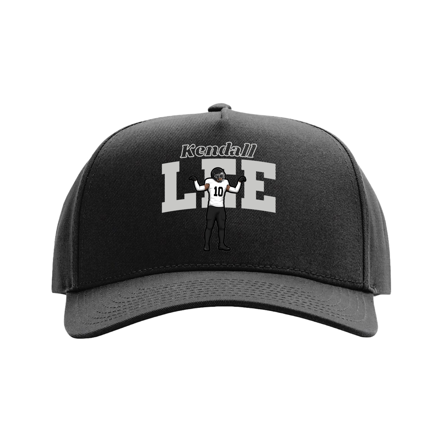 Full Fabric Five-Panel Champ Cap — Name Arch in Black