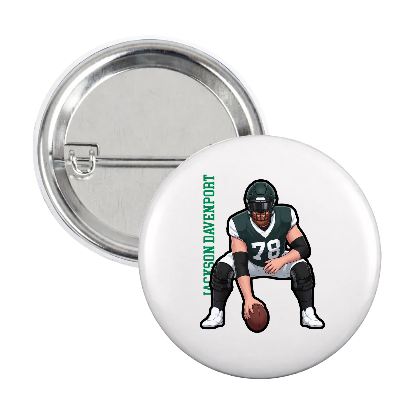 Game Day Button — Name Vertical in White