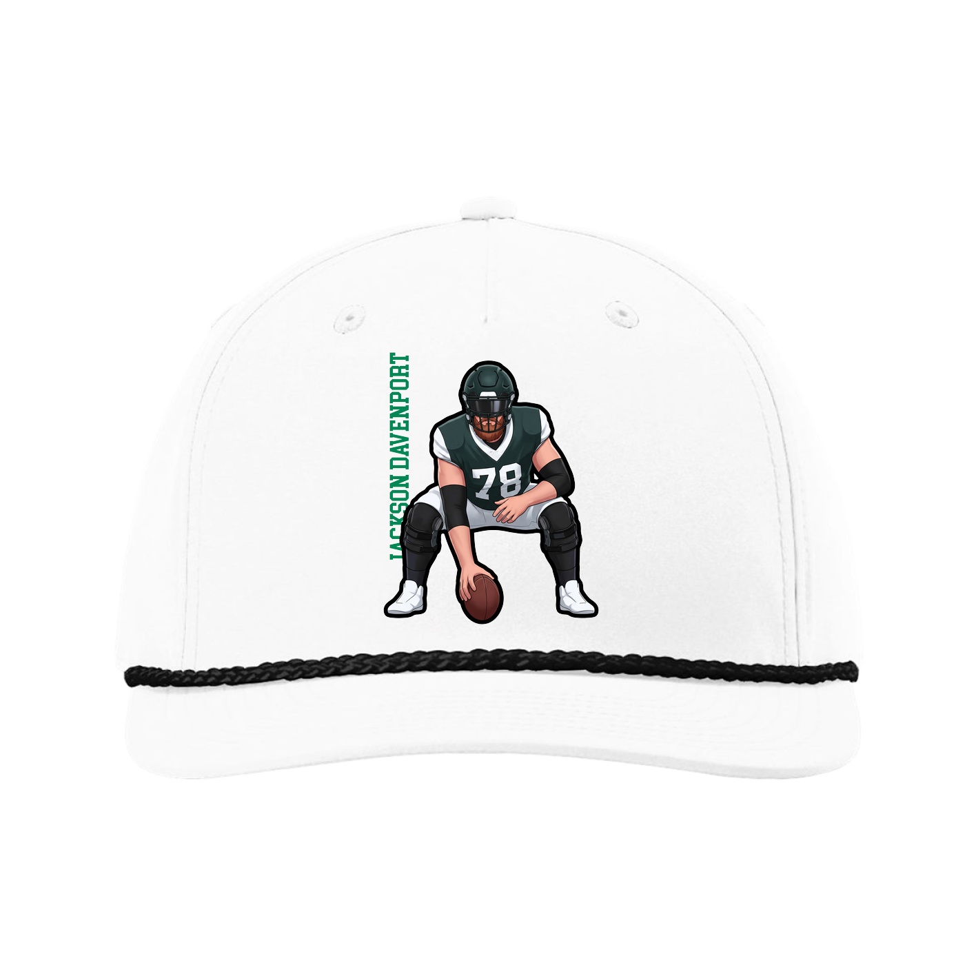 Five-Panel Classic Rope Cap — Name Vertical in White