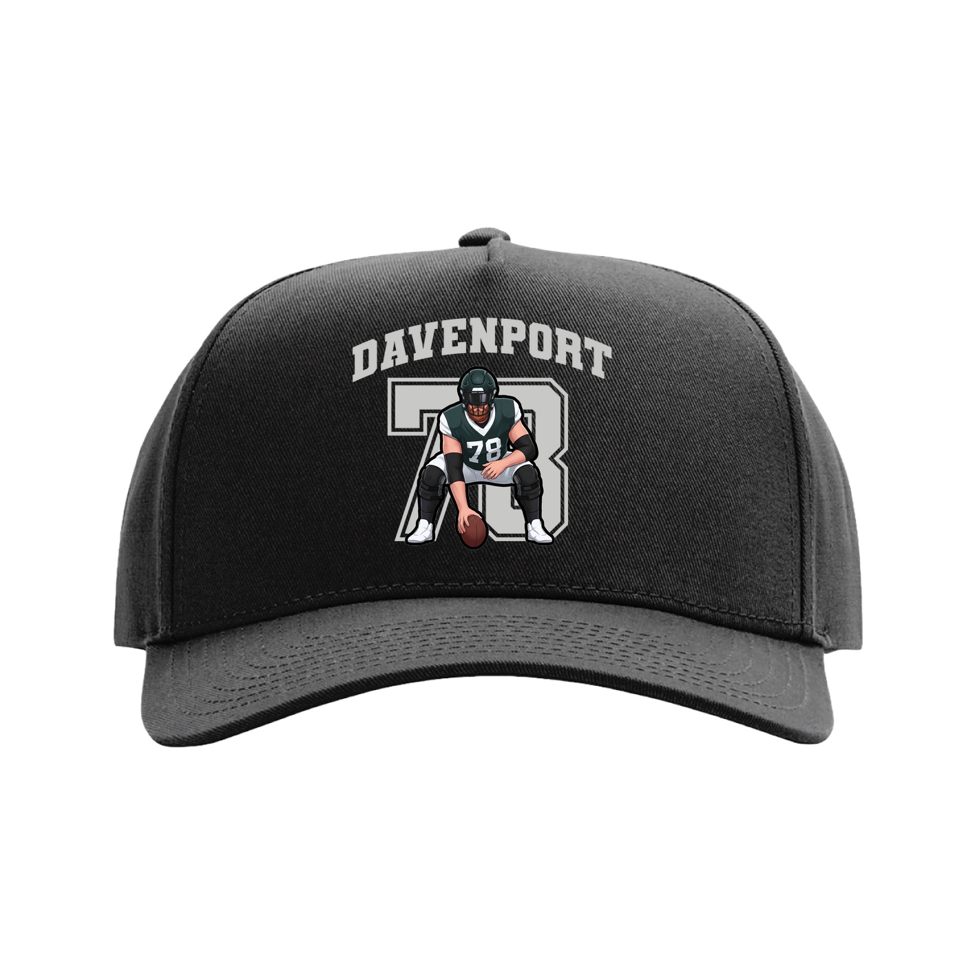 Full Fabric Five-Panel Champ Cap — Number in Black