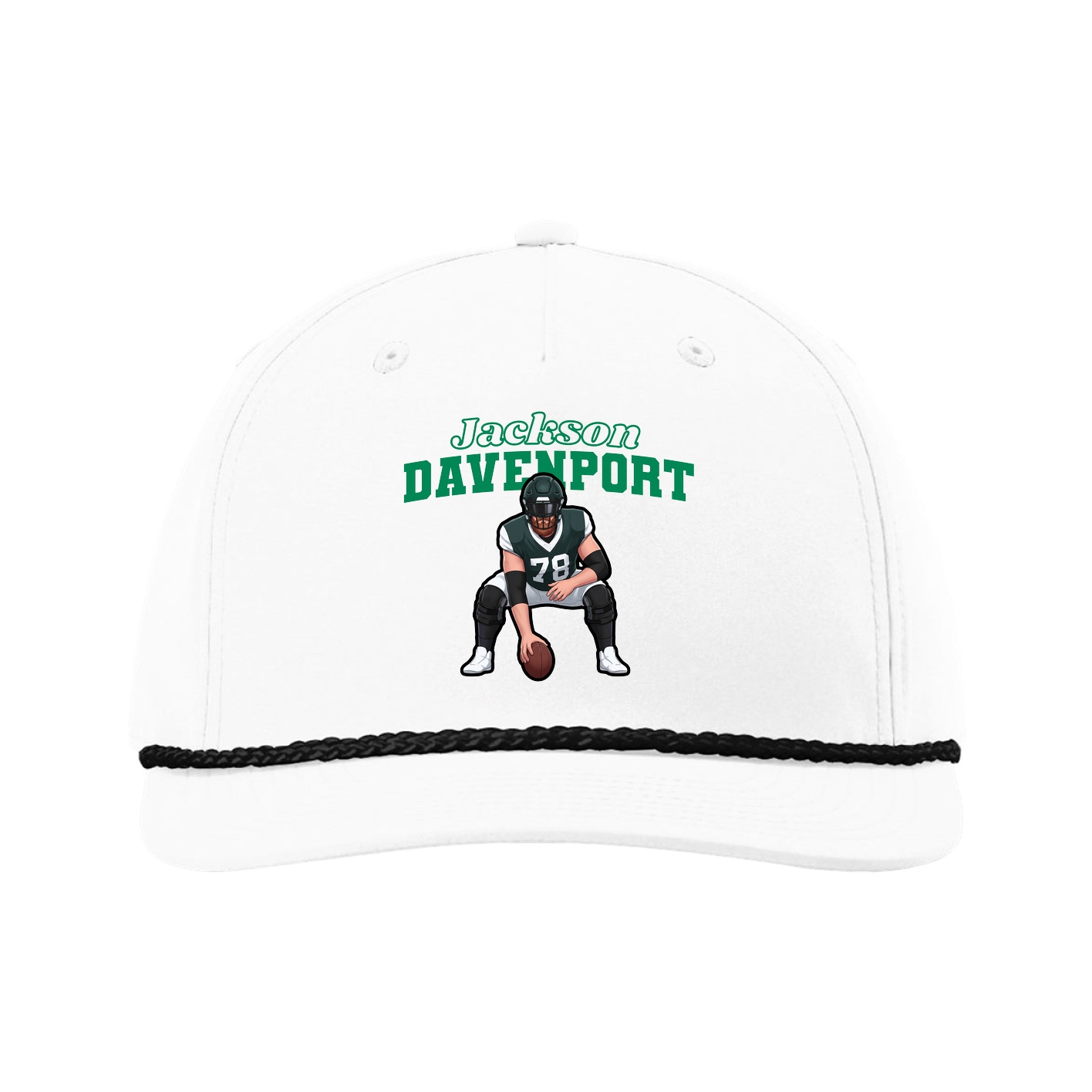 Five-Panel Classic Rope Cap — Name Arch in White
