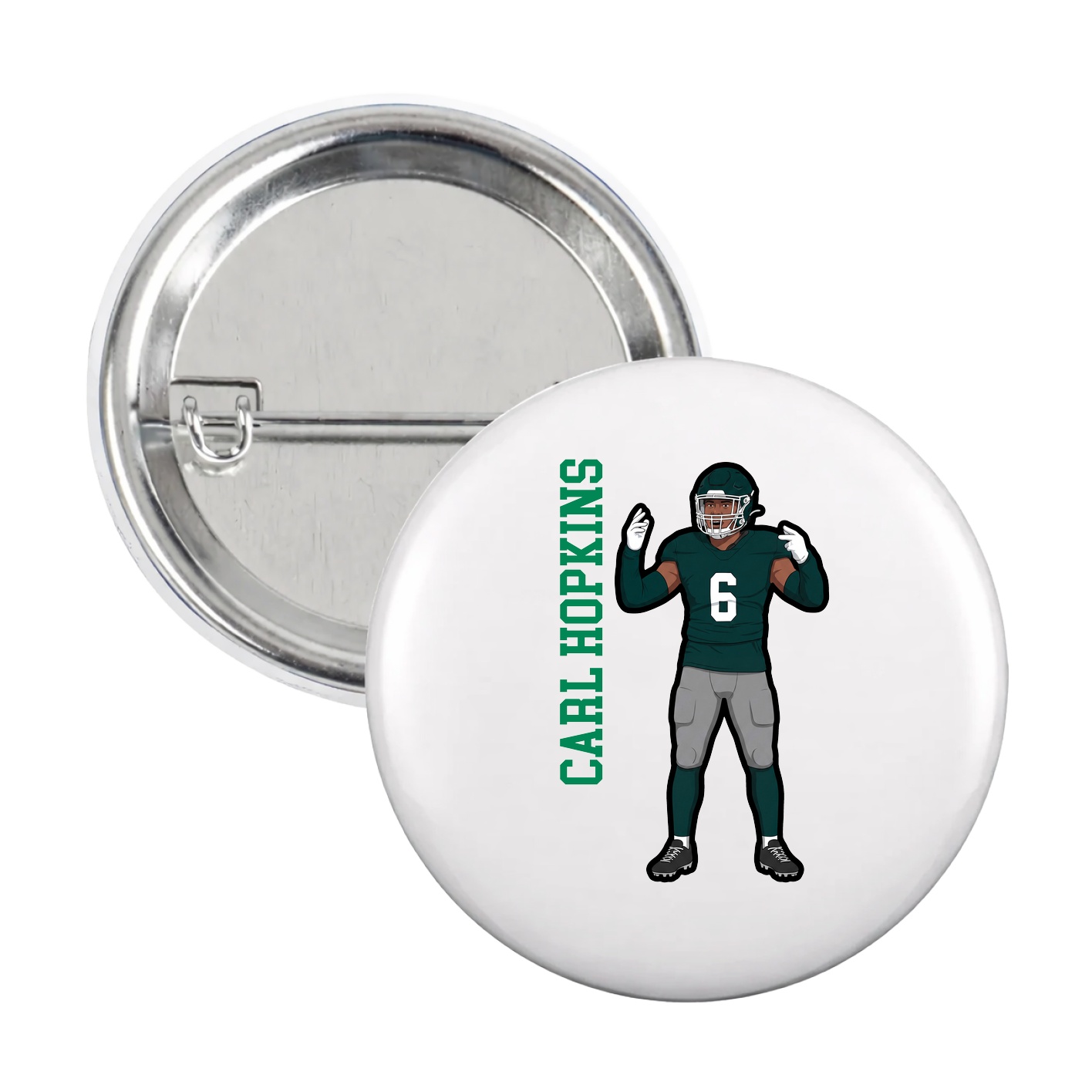 Game Day Button — Name Vertical in White