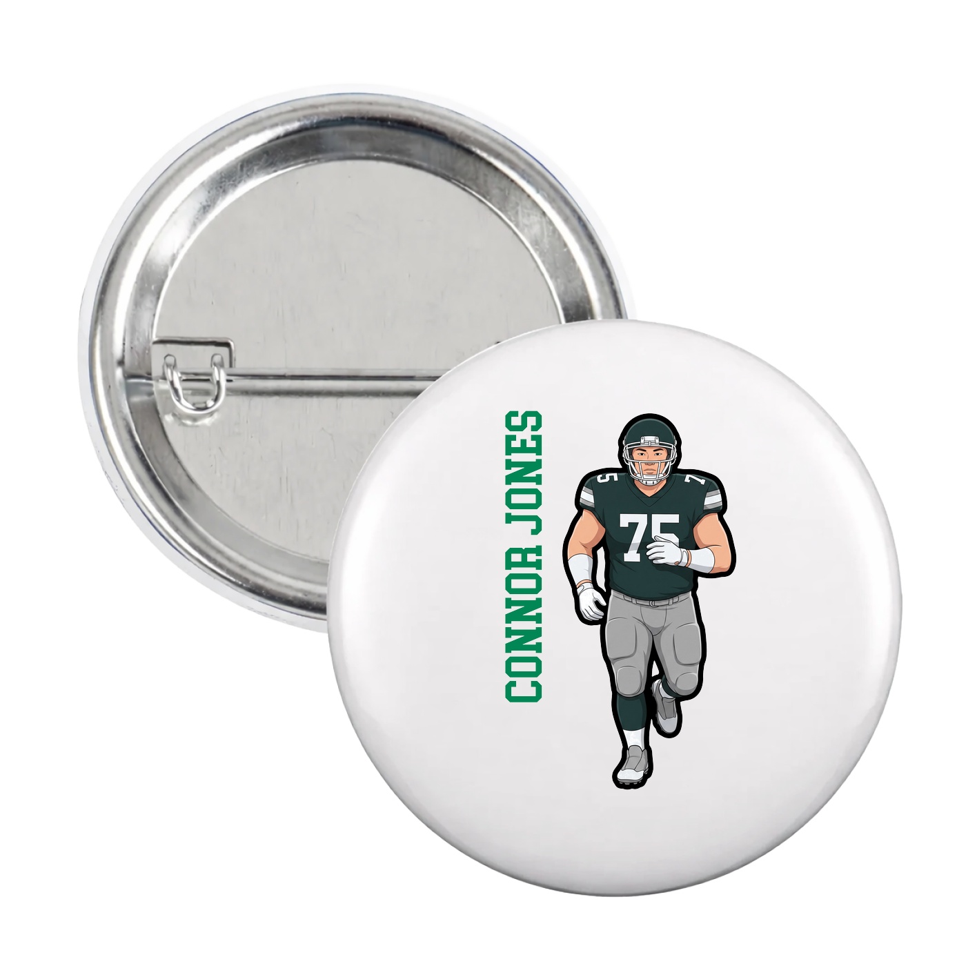 Game Day Button — Name Vertical in White