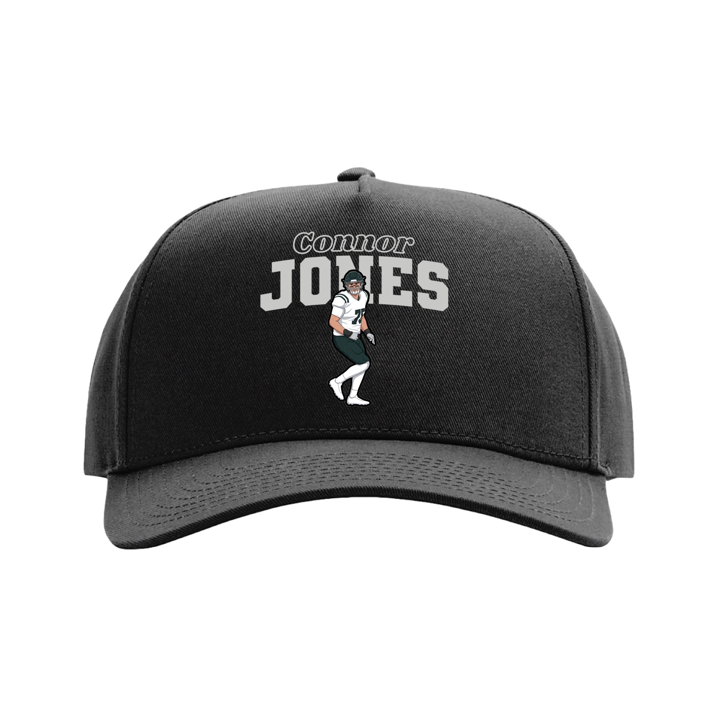 Full Fabric Five-Panel Champ Cap — Name Arch in Black