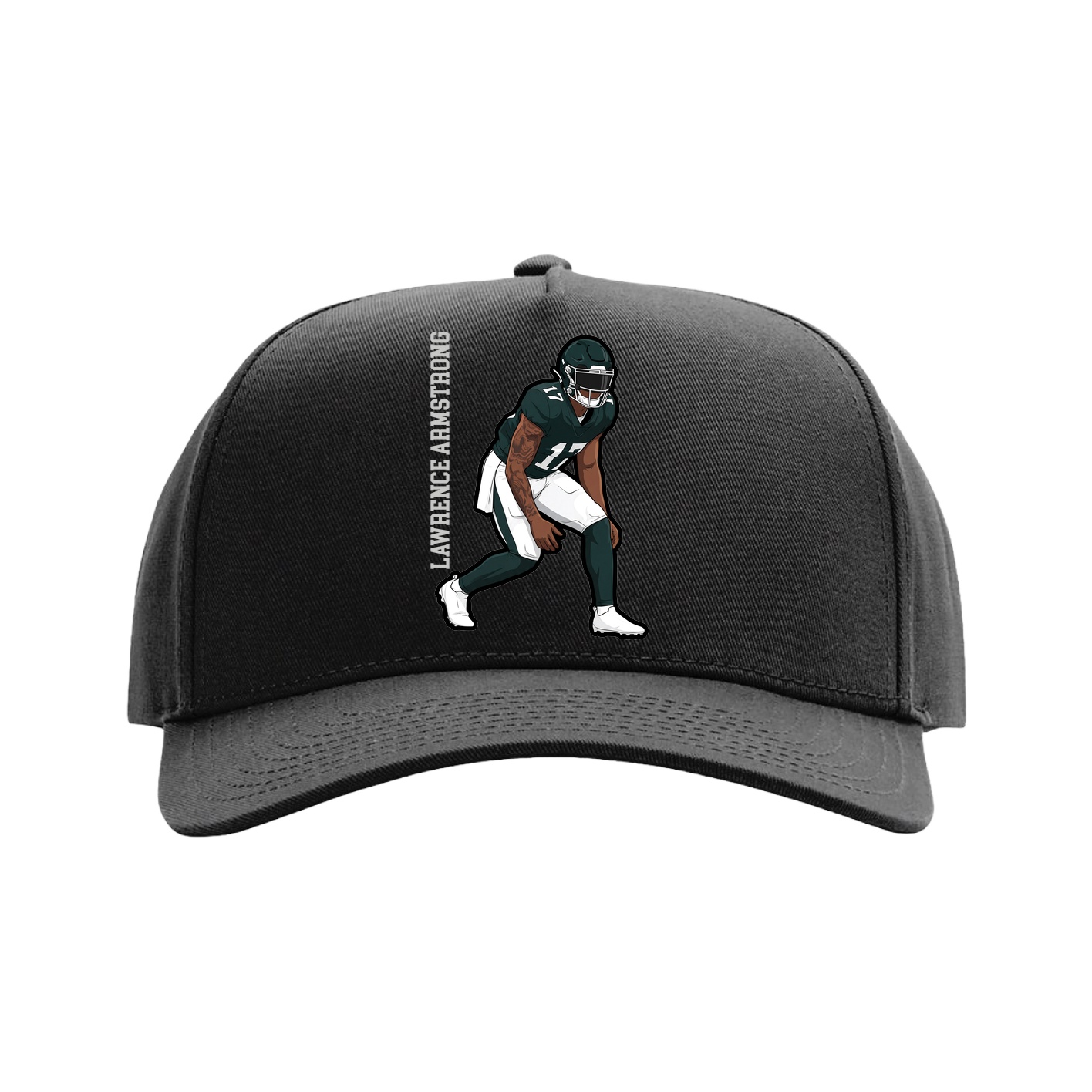 Full Fabric Five-Panel Champ Cap — Name Vertical in Black