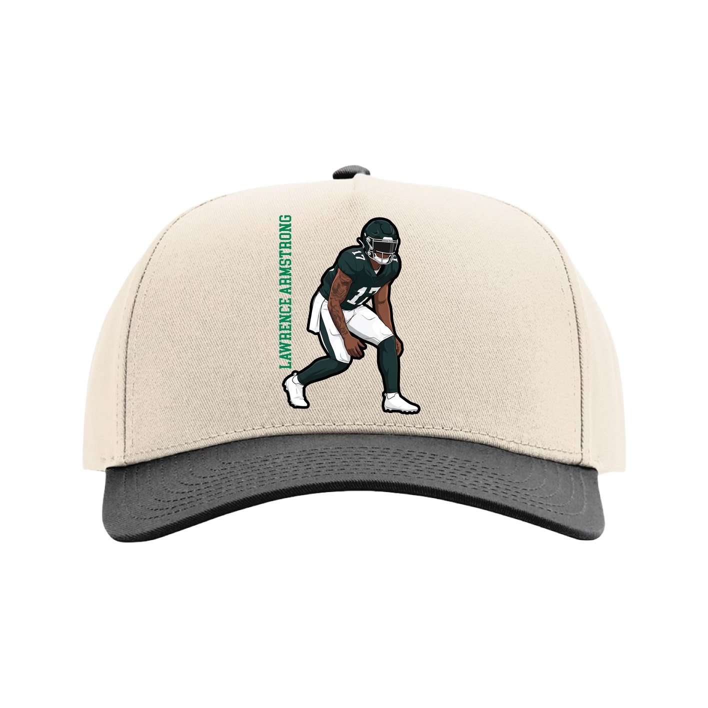 Full Fabric Five-Panel Champ Cap — Name Vertical in Cream/Black