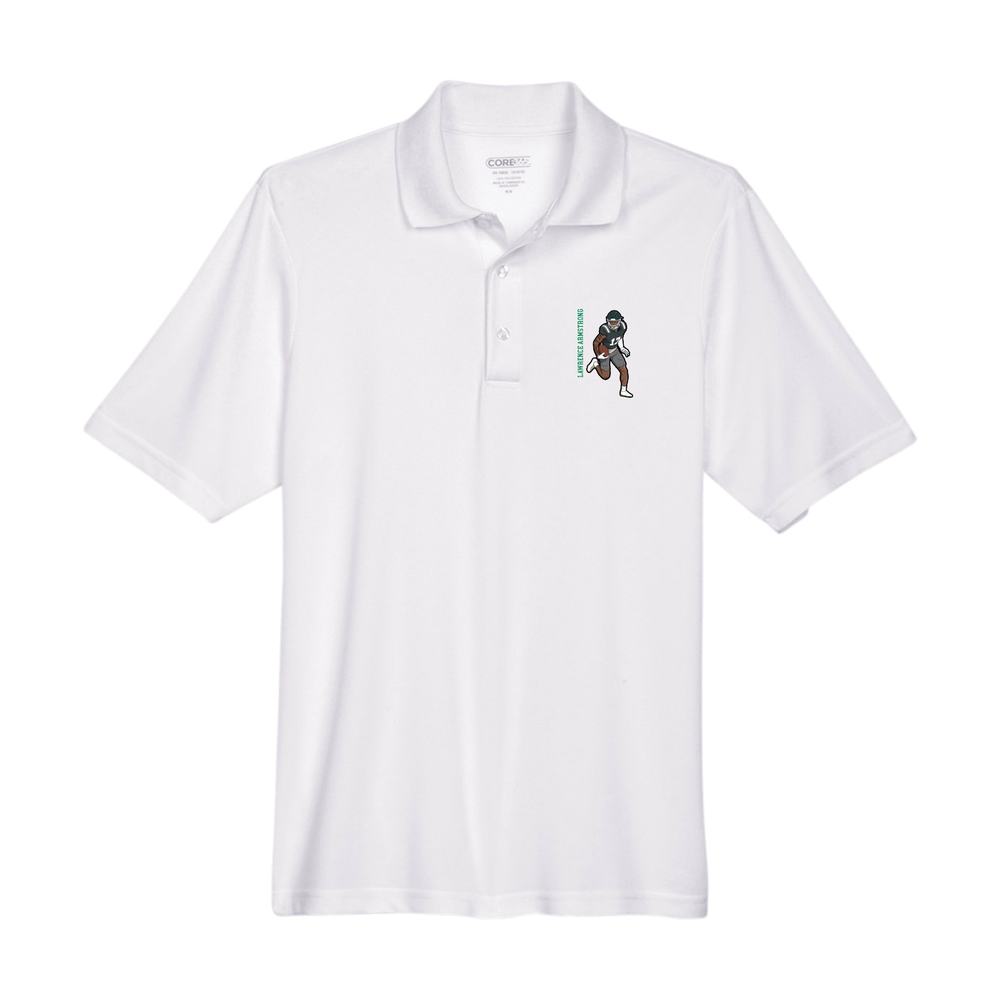 Performance Polo — Name Vertical in White