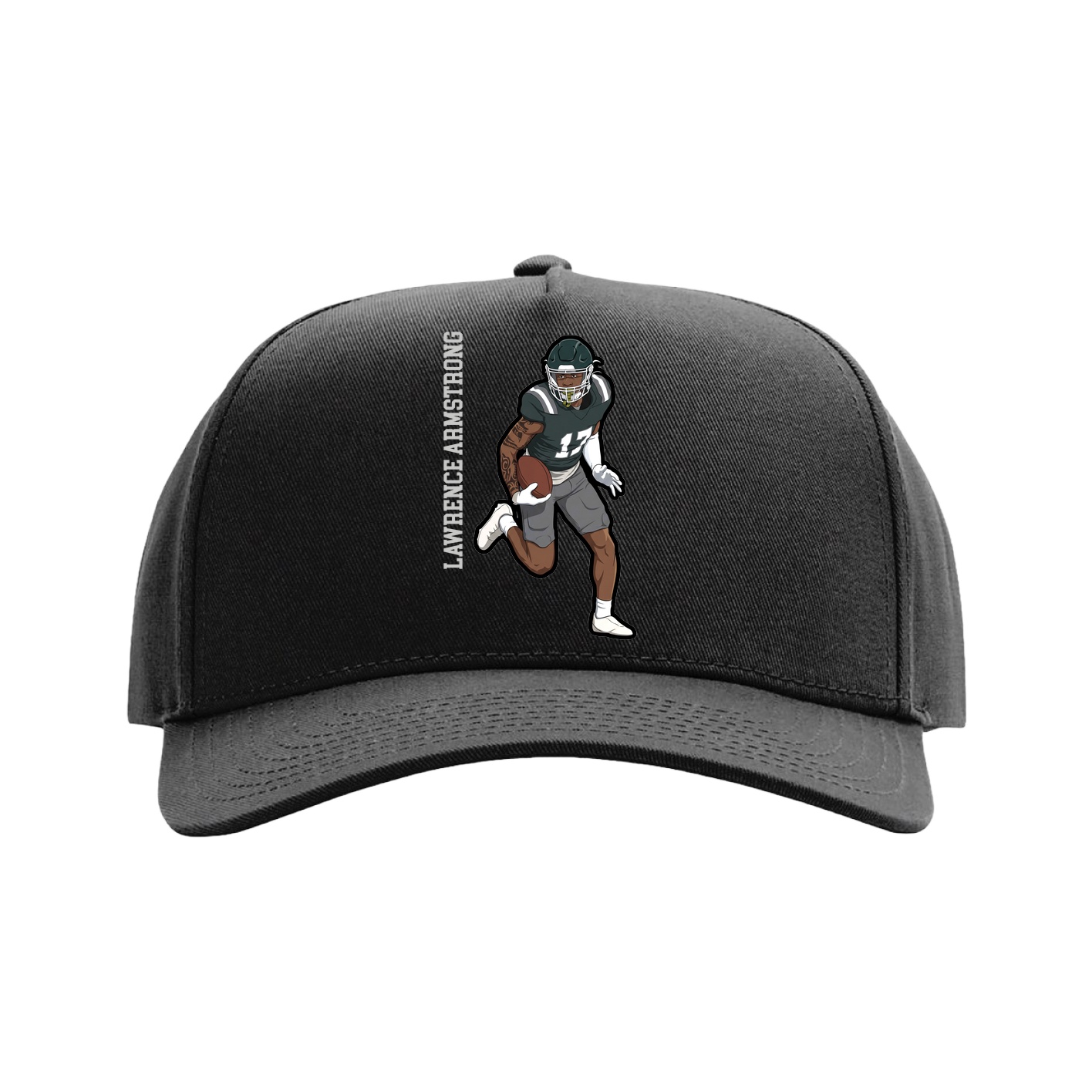 Full Fabric Five-Panel Champ Cap — Name Vertical in Black