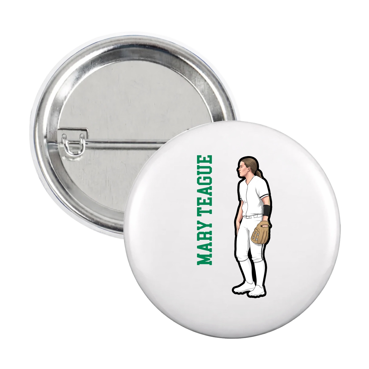 Game Day Button — Name Vertical in White