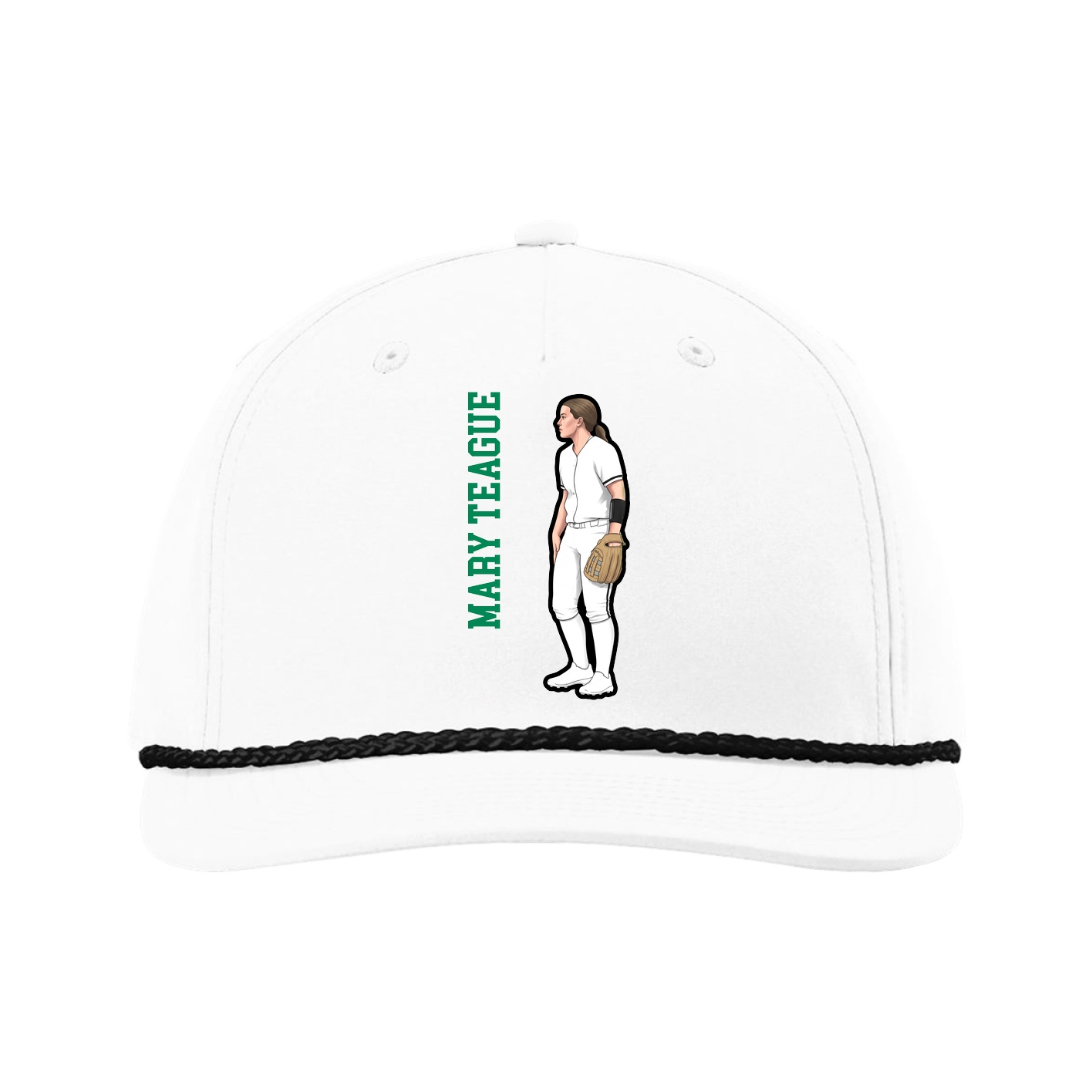 Five-Panel Classic Rope Cap — Name Vertical in White