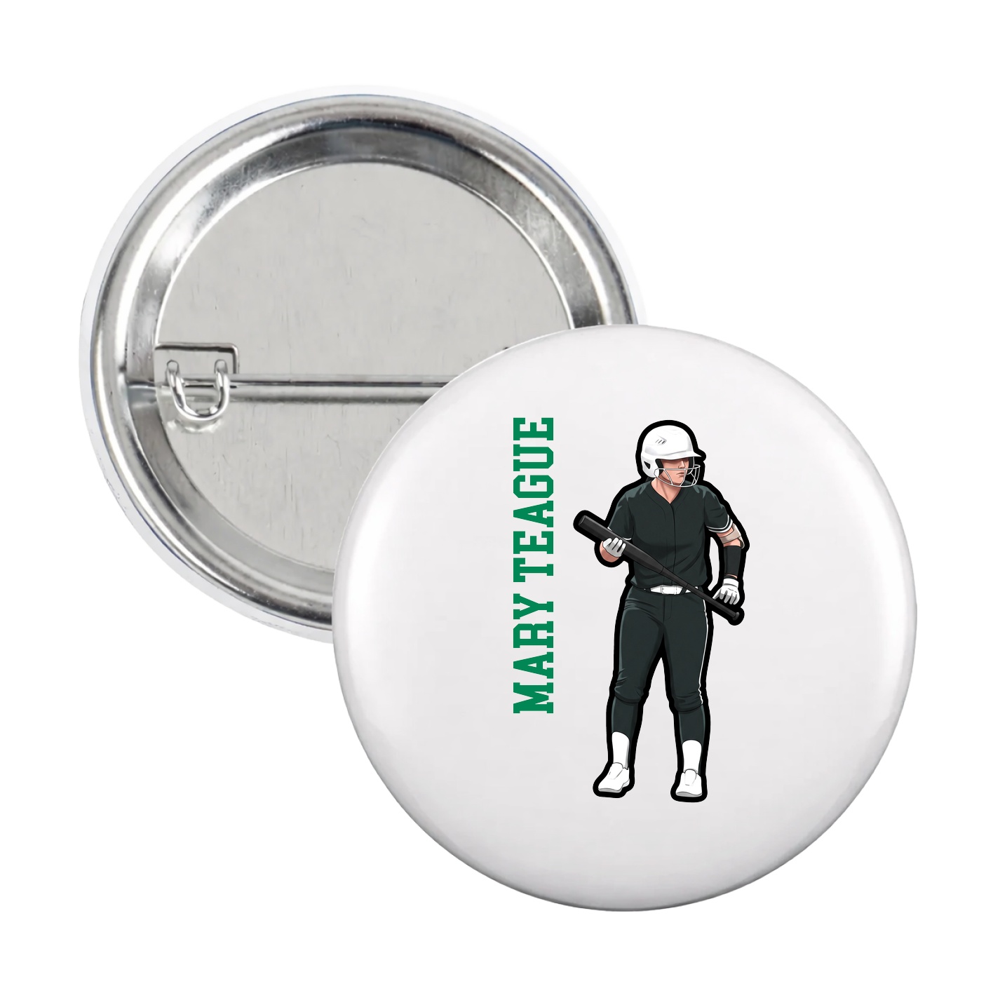 Game Day Button — Name Vertical in White