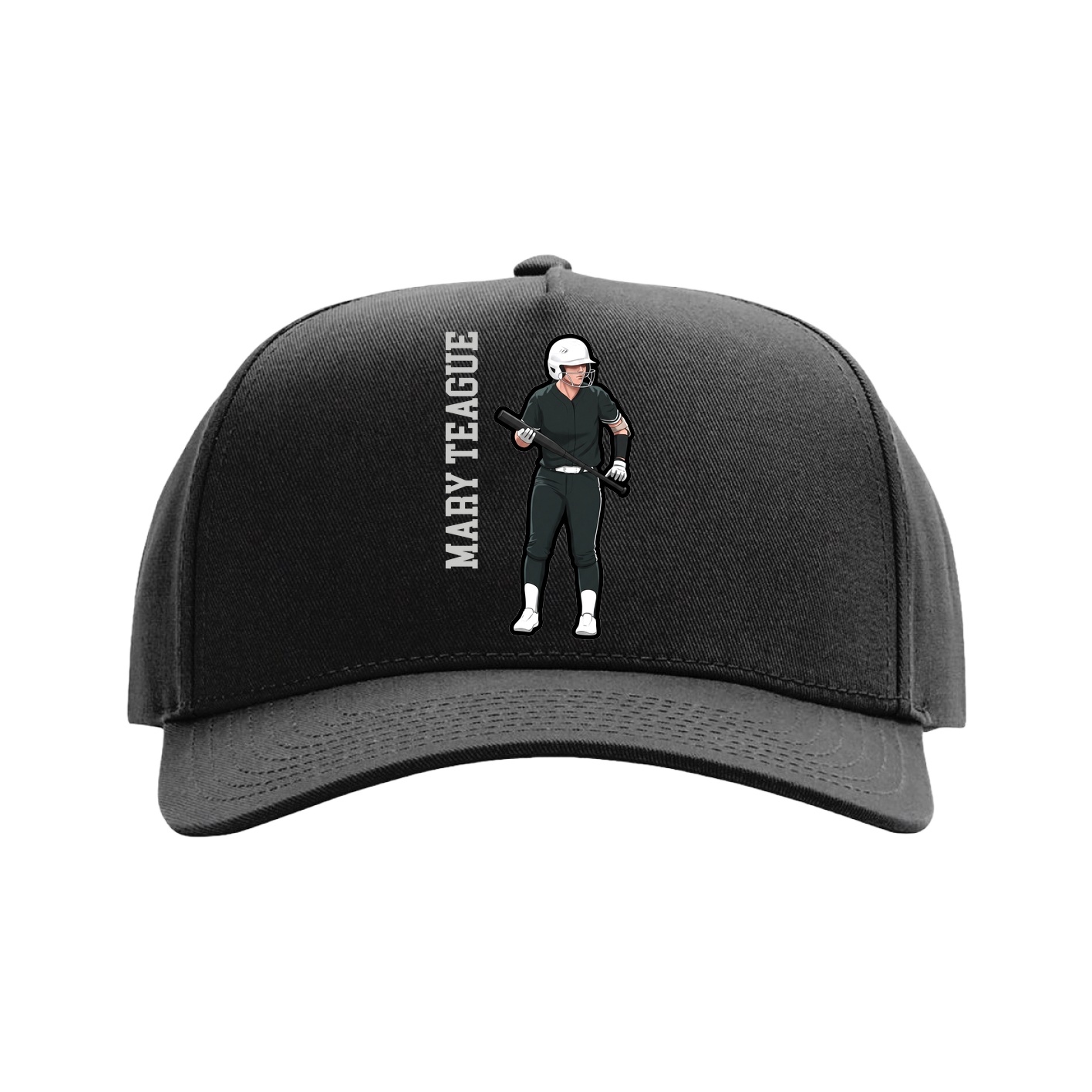 Full Fabric Five-Panel Champ Cap — Name Vertical in Black