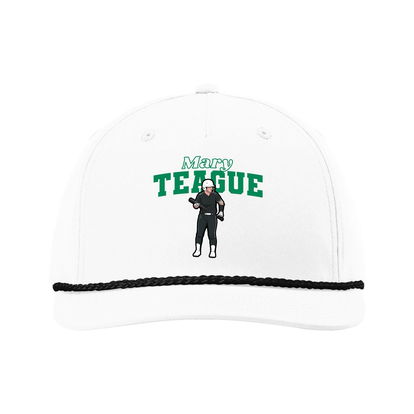 Five-Panel Classic Rope Cap — Name Arch in White