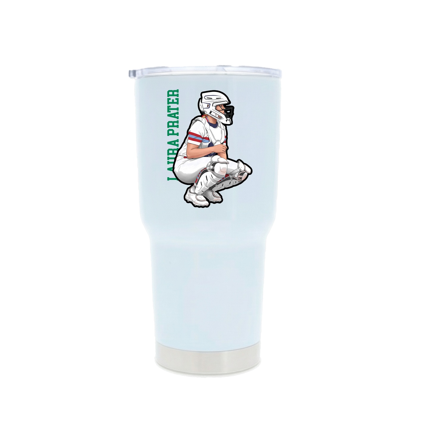 30oz Stainless Steel Tumbler — Name Vertical in White