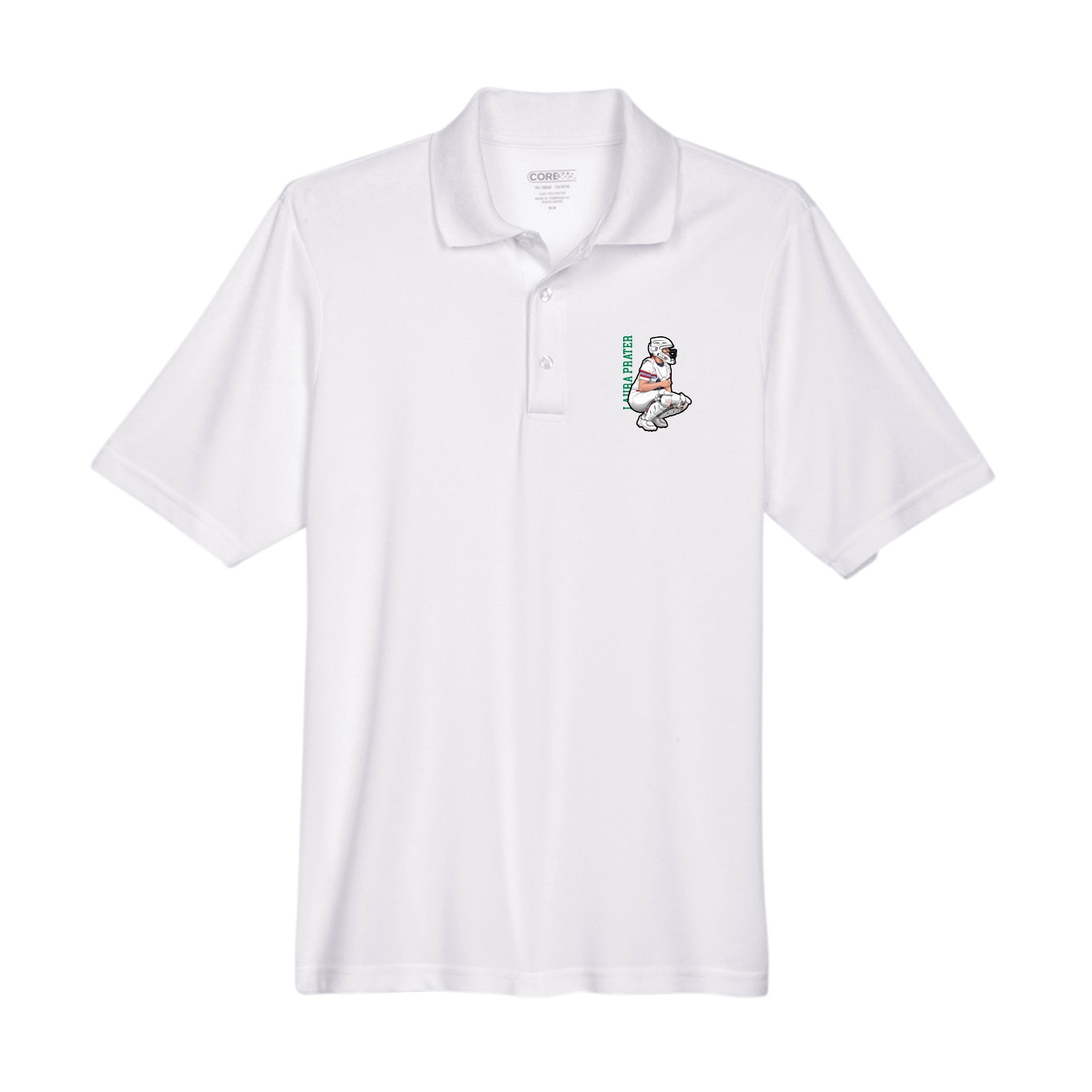 Performance Polo — Name Vertical in White