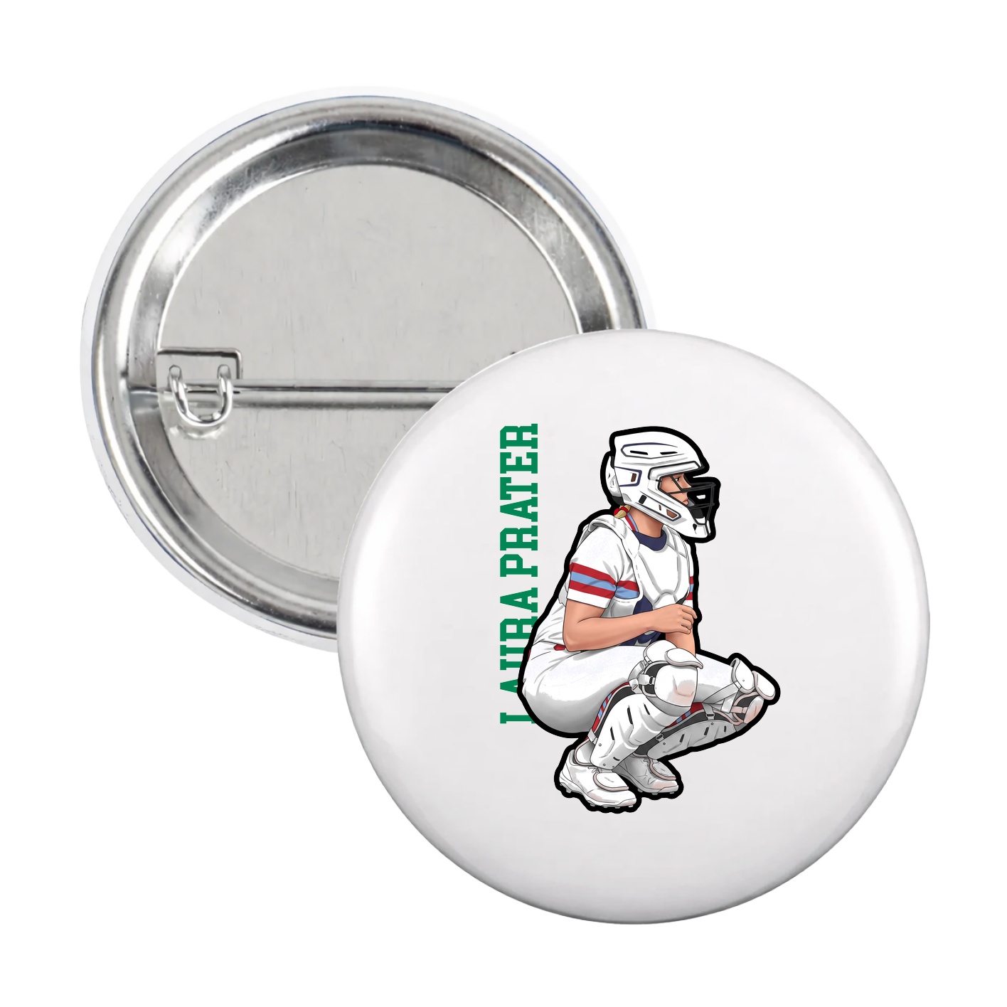 Game Day Button — Name Vertical in White