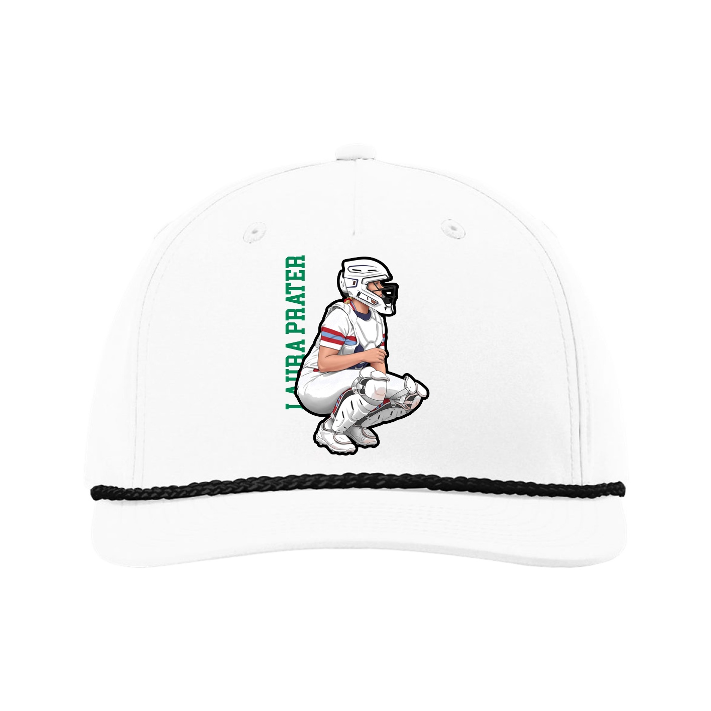 Five-Panel Classic Rope Cap — Name Vertical in White