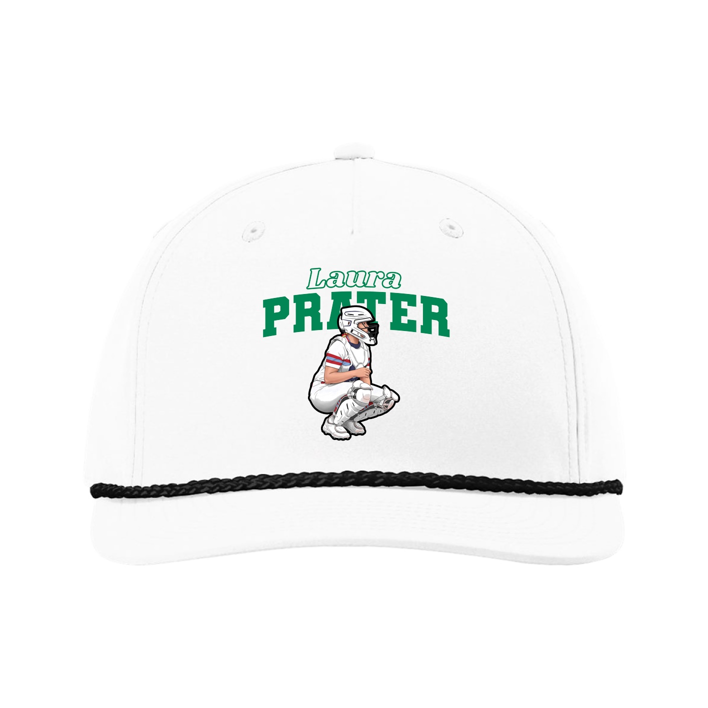 Five-Panel Classic Rope Cap — Name Arch in White