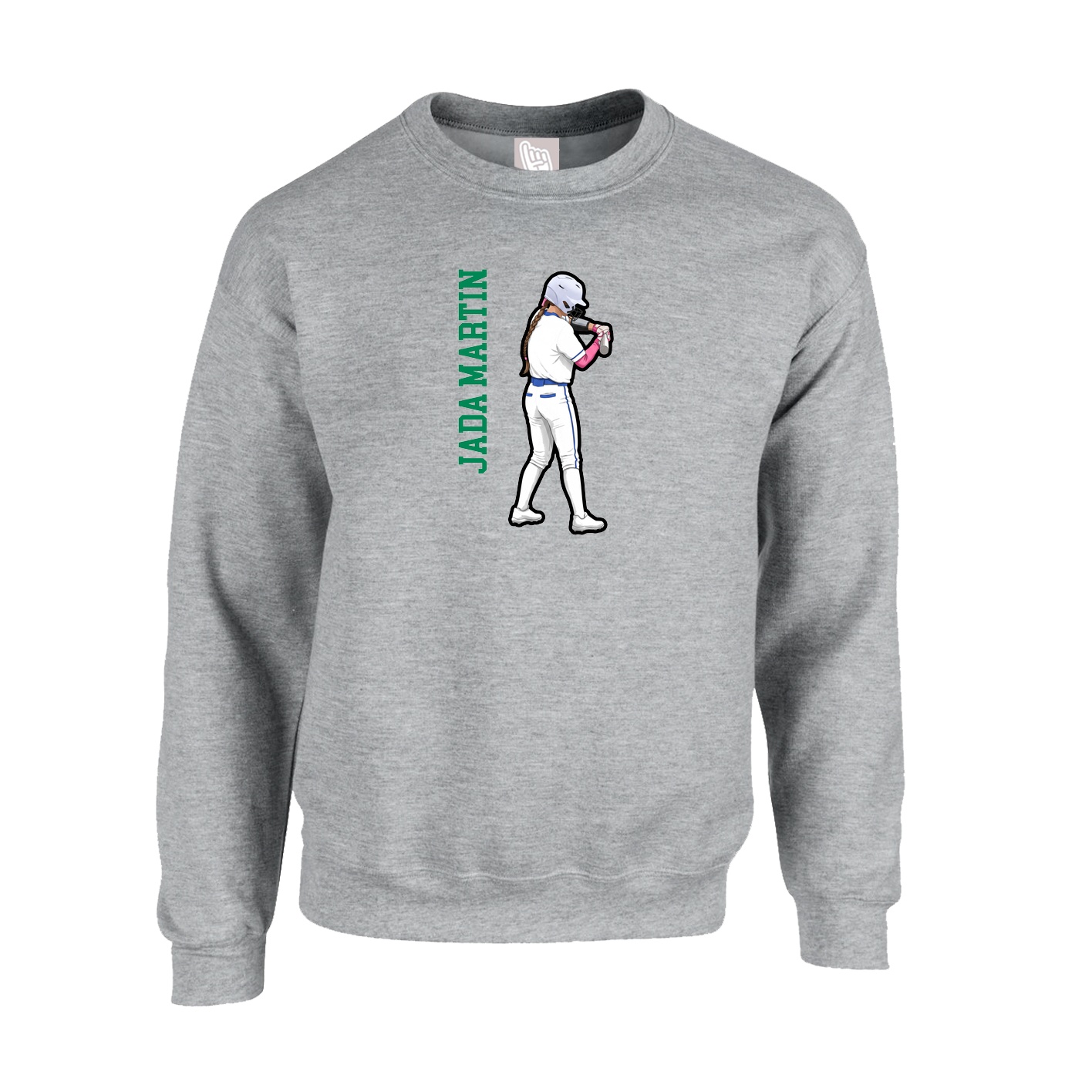 Fleece Crew — Name Vertical in Grey