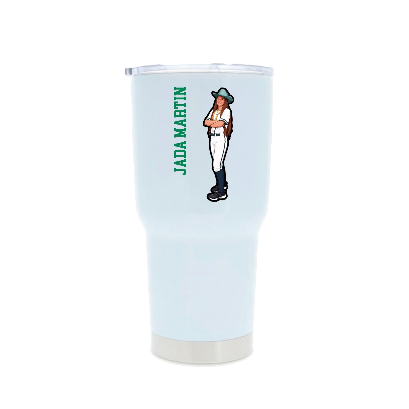 30oz Stainless Steel Tumbler — Name Vertical in White