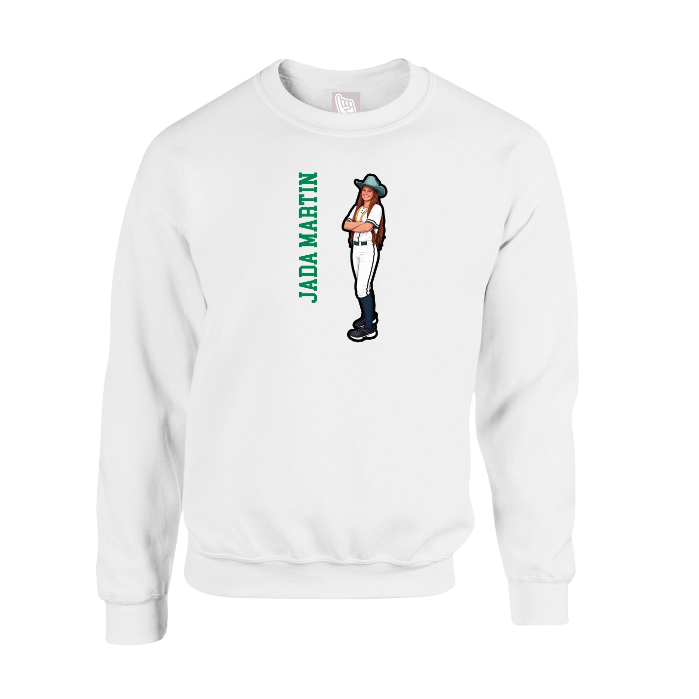 Fleece Crew — Name Vertical in White