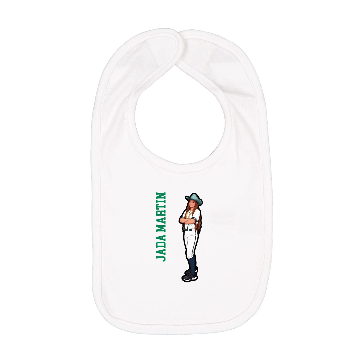 Infant Bib — Name Vertical in White