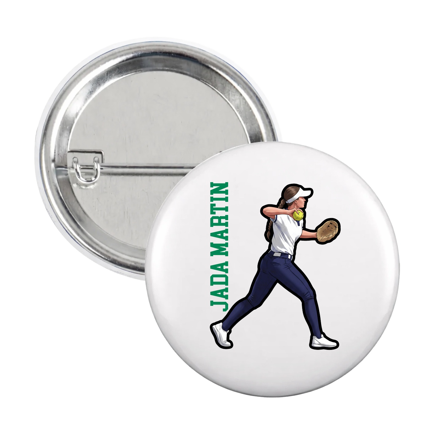 Game Day Button — Name Vertical in White