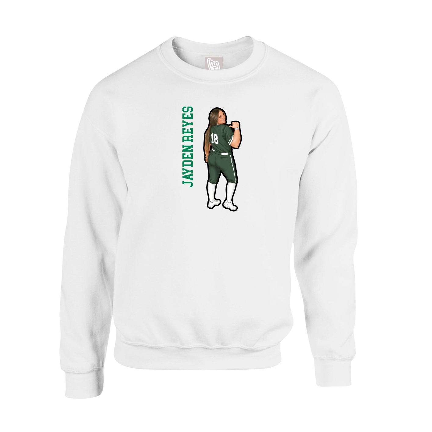 Fleece Crew — Name Vertical in White