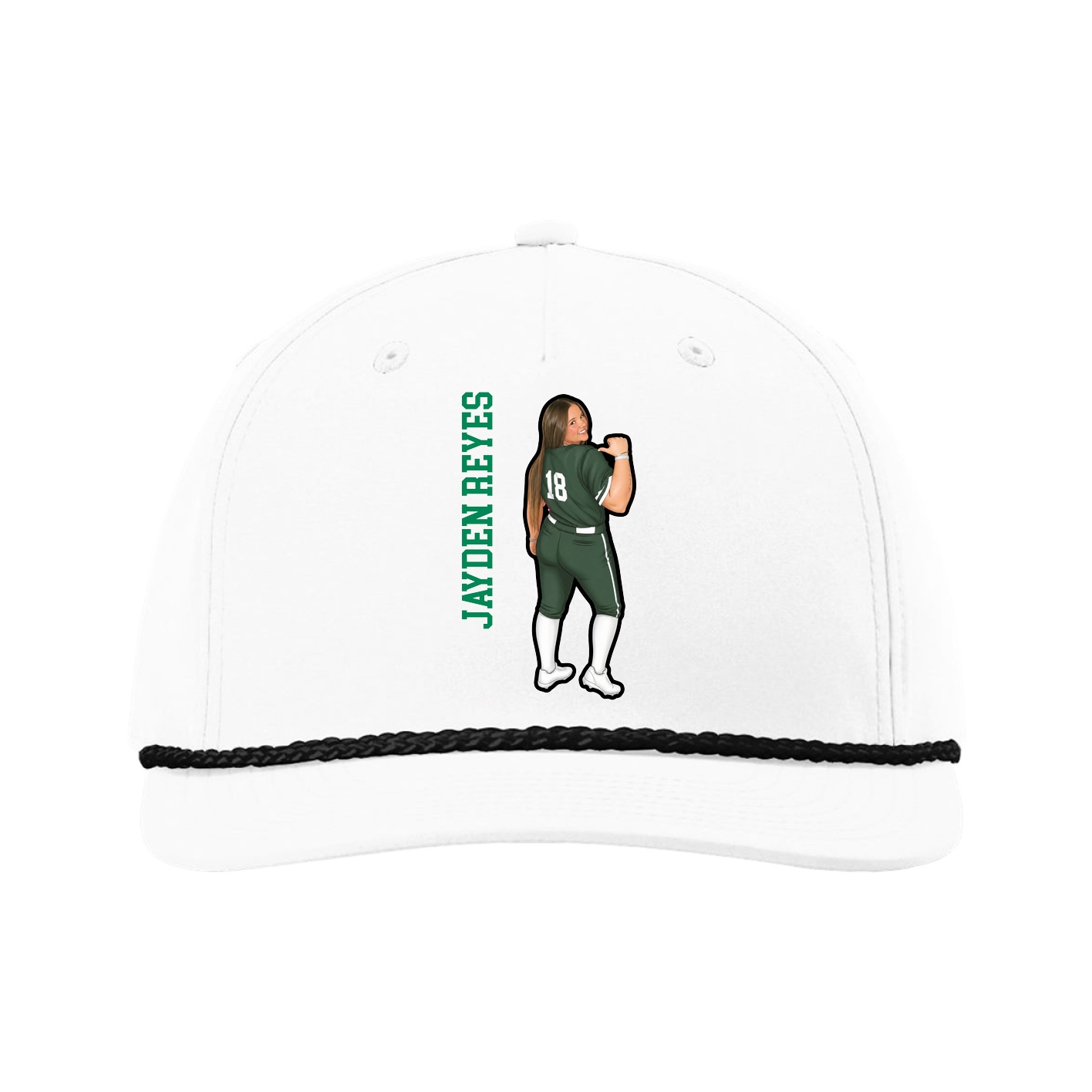 Five-Panel Classic Rope Cap — Name Vertical in White