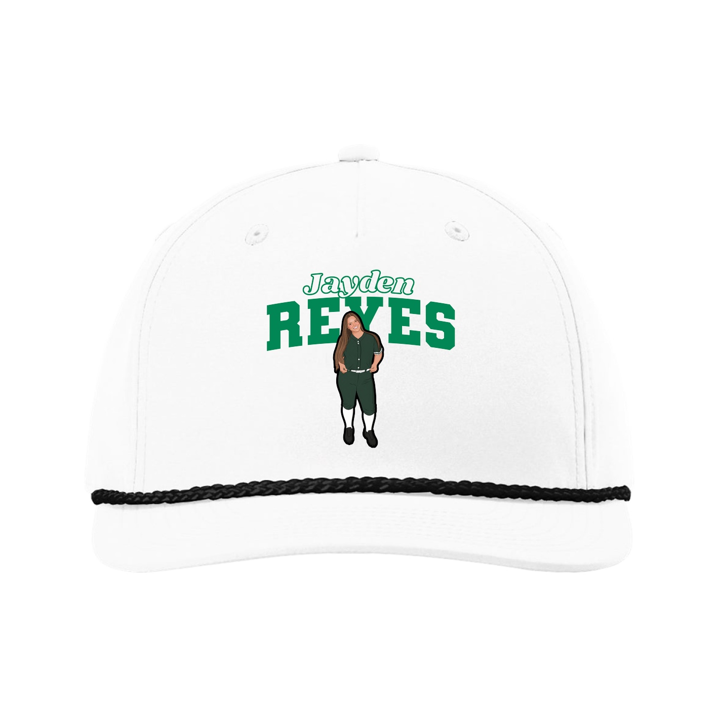 Five-Panel Classic Rope Cap — Name Arch in White