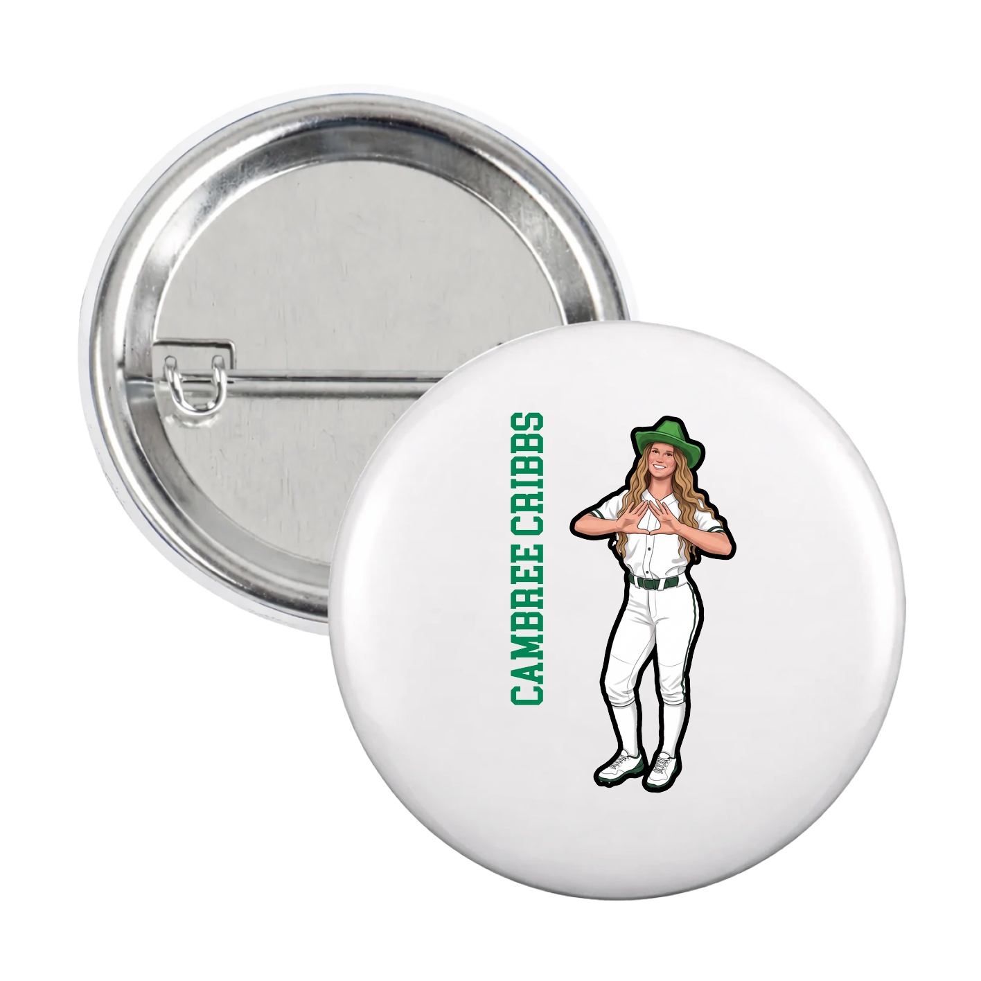 Game Day Button — Name Vertical in White