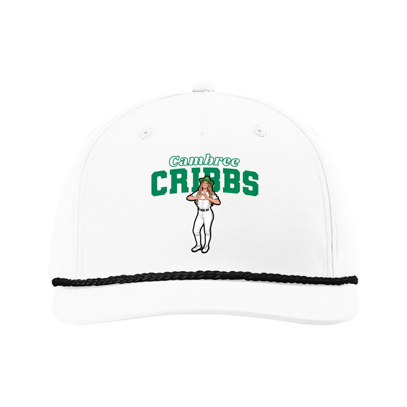 Five-Panel Classic Rope Cap — Name Arch in White