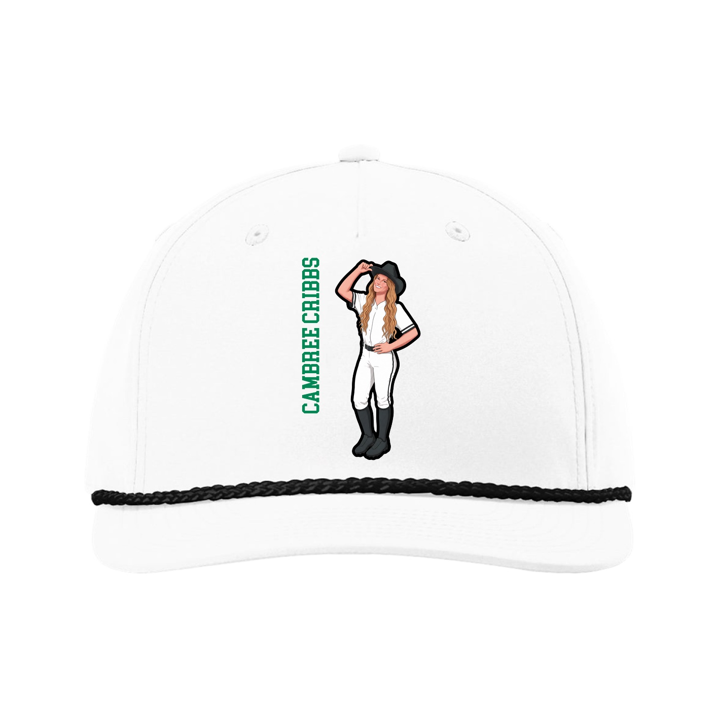 Five-Panel Classic Rope Cap — Name Vertical in White