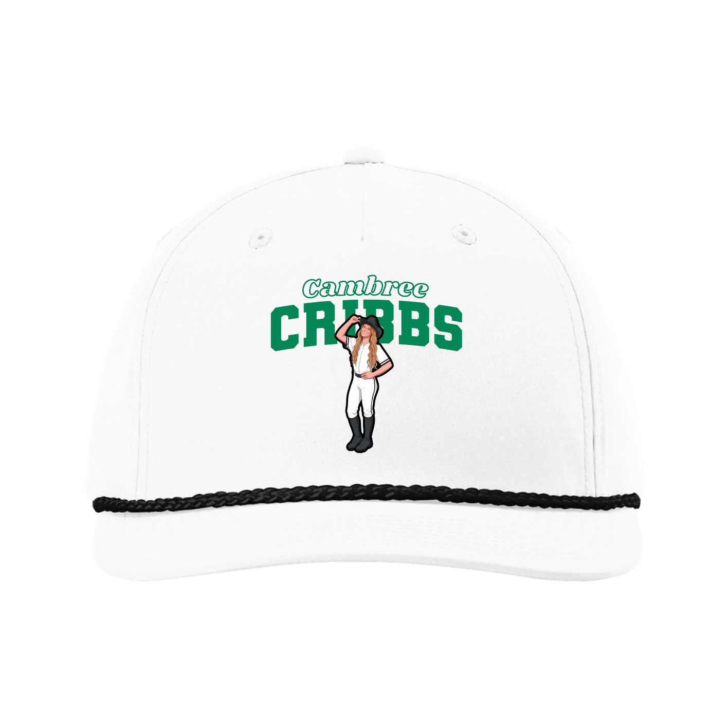 Five-Panel Classic Rope Cap — Name Arch in White