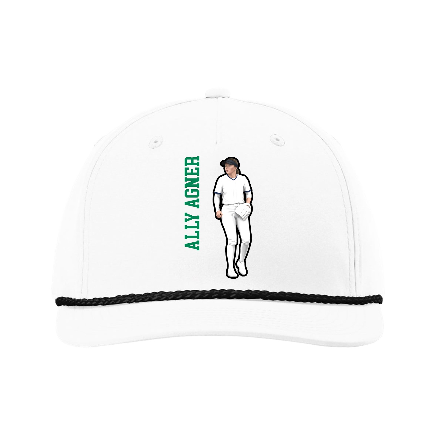 Five-Panel Classic Rope Cap — Name Vertical in White