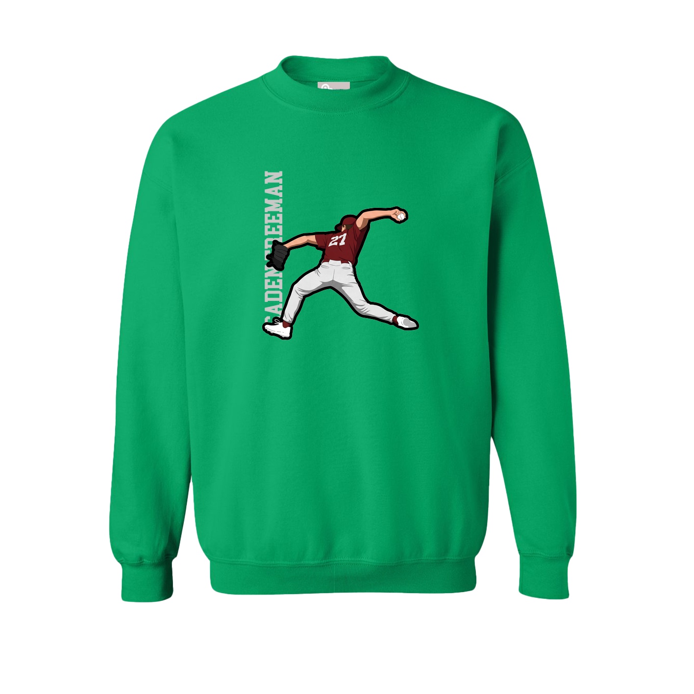 Fleece Crew — Name Vertical in Green