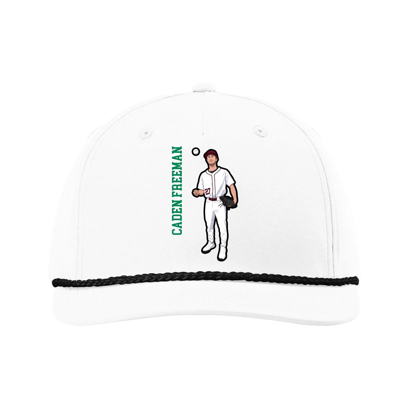 Five-Panel Classic Rope Cap — Name Vertical in White