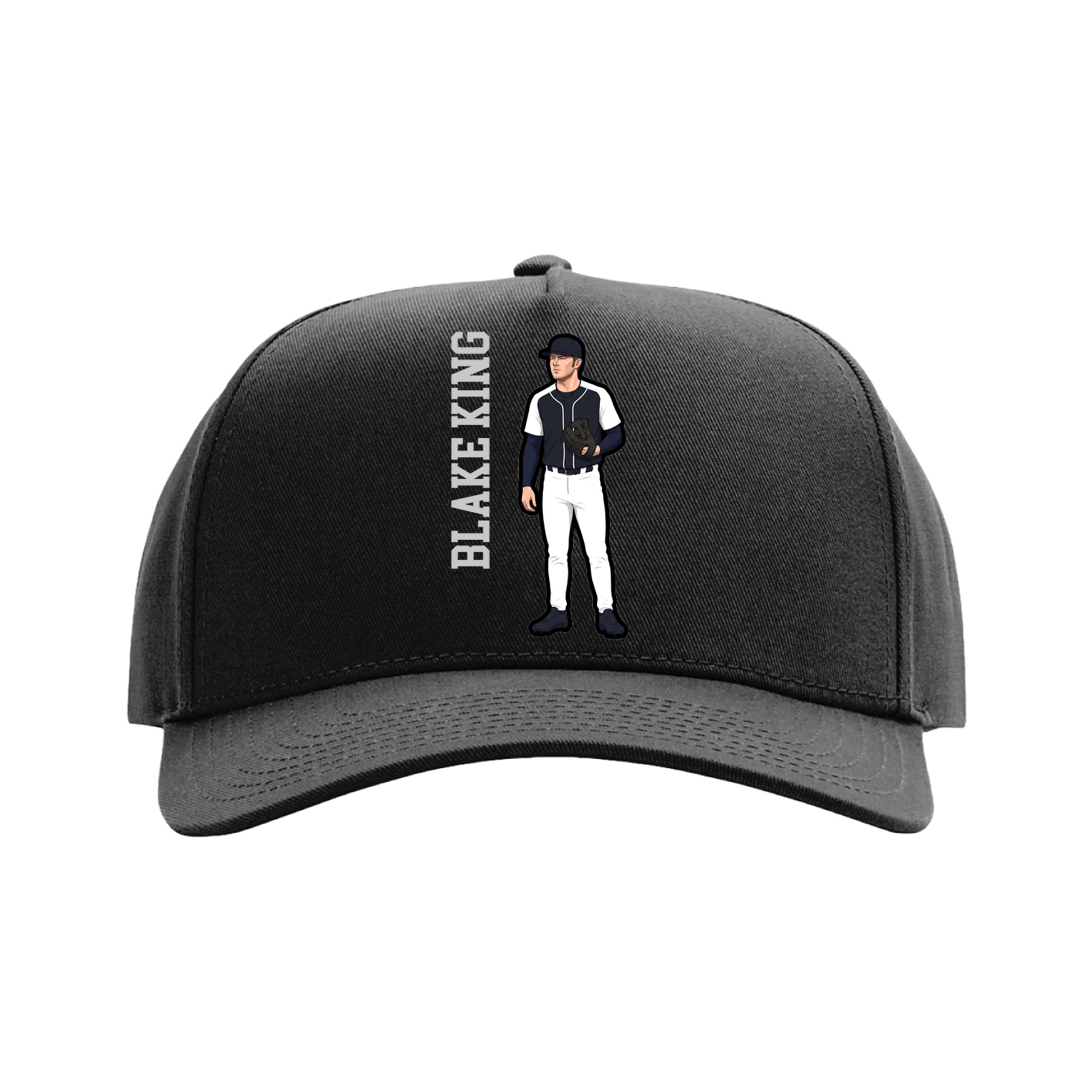 Full Fabric Five-Panel Champ Cap — Name Vertical in Black