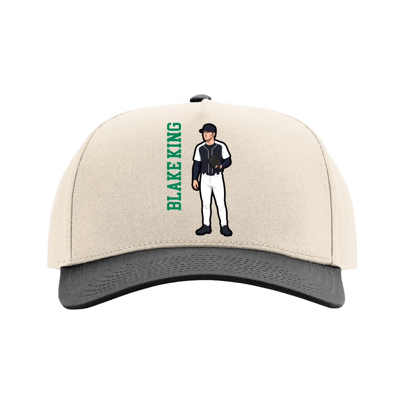 Full Fabric Five-Panel Champ Cap — Name Vertical in Cream/Black