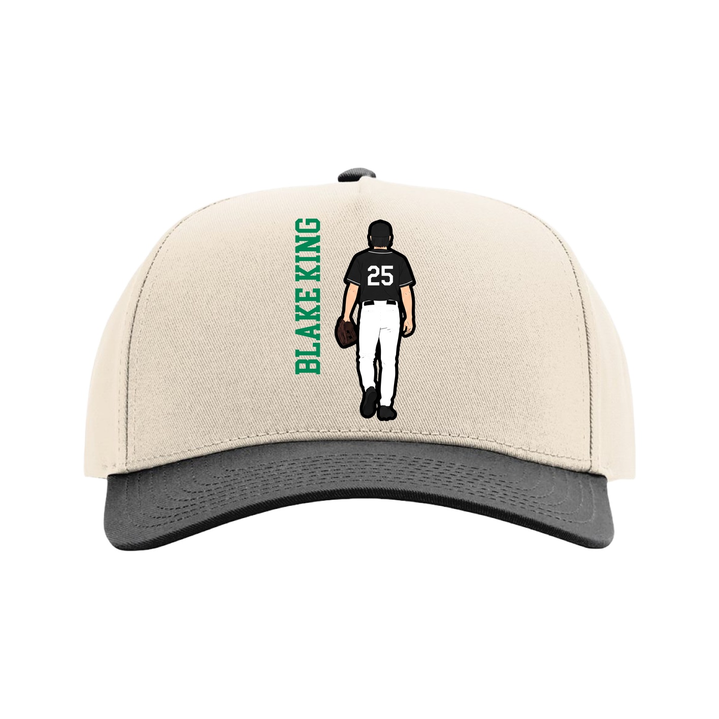 Full Fabric Five-Panel Champ Cap — Name Vertical in Cream/Black