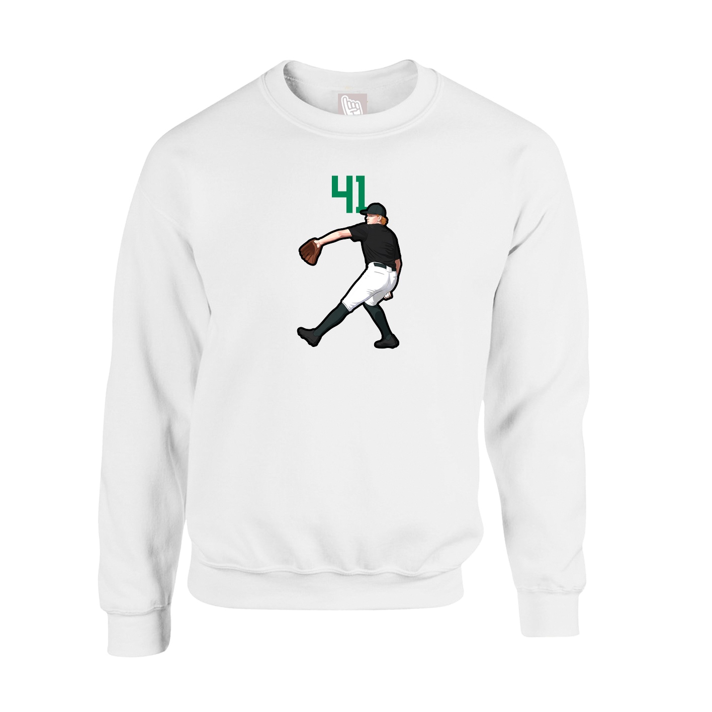 Fleece Crew — Number Top in White