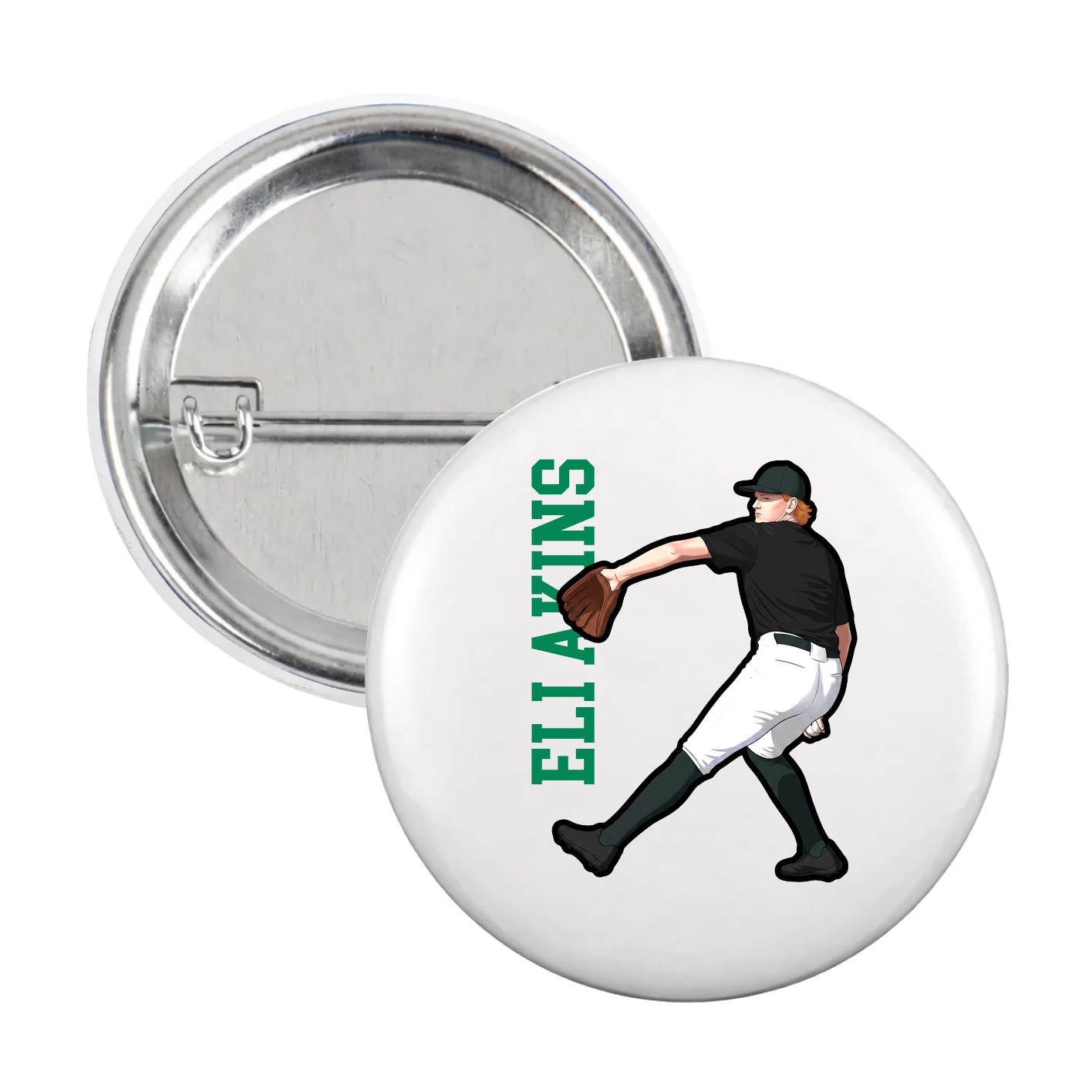 Game Day Button — Name Vertical in White